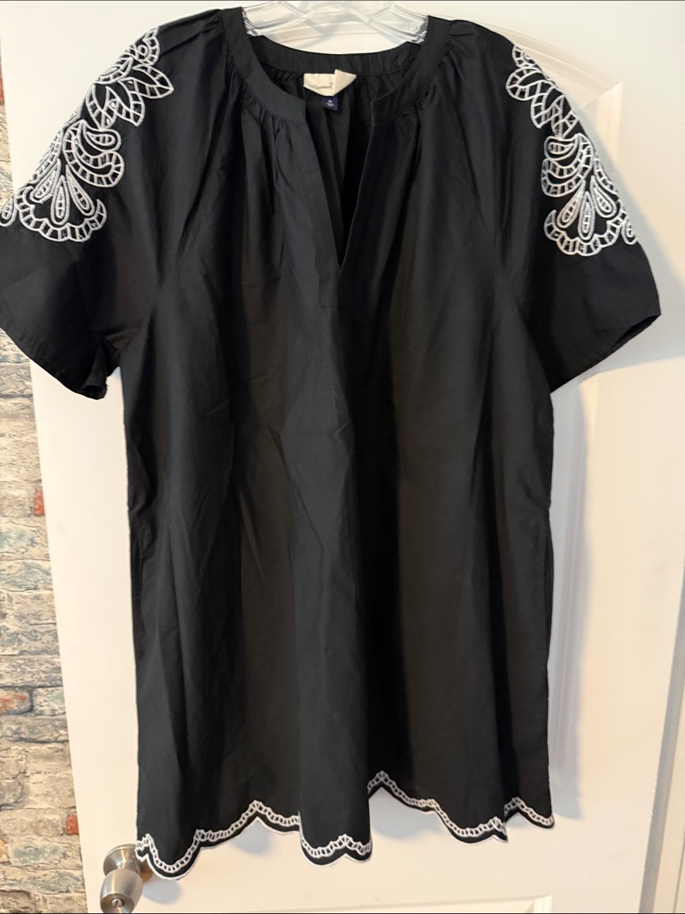 Universal Thread Black Mini Dress with White Embroidered Sleeves